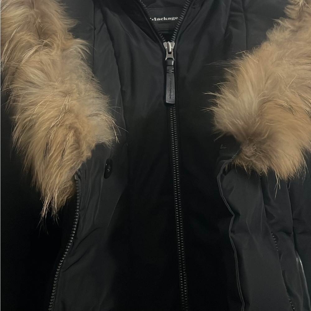 Mackage Black Puffer Jacket with Fur Trim - Picture 3 of 5